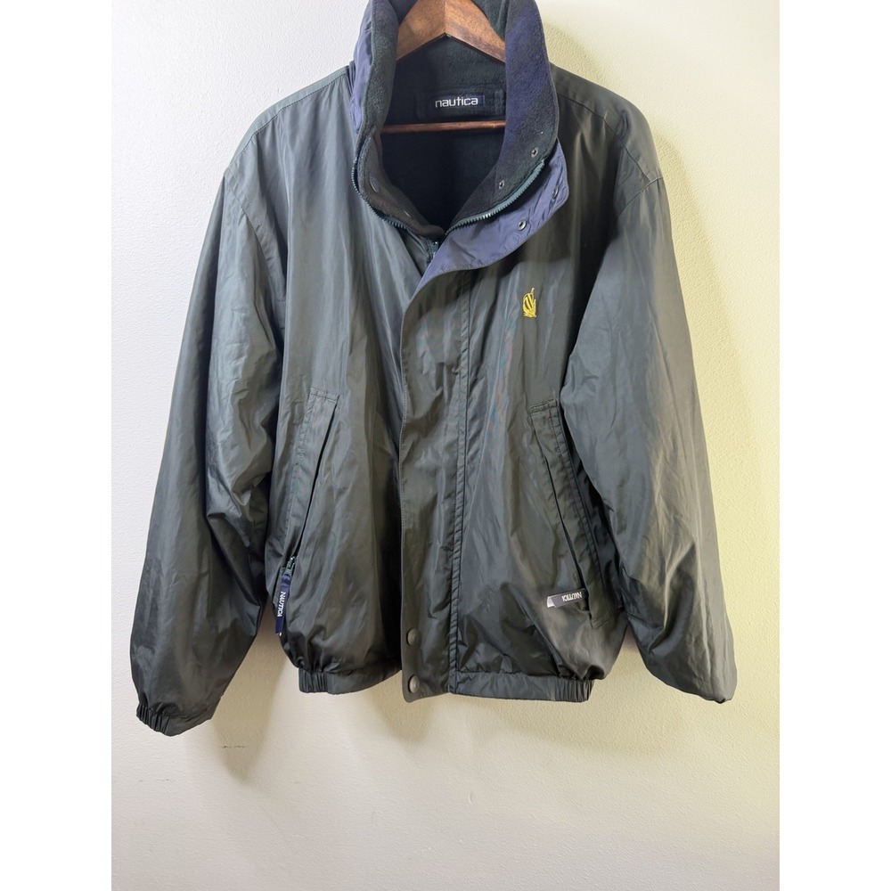 Vintage Nautica Jacket Mens Green Reversible Hooded Windbreaker 90s - Picture 6 of 9